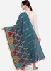 Blue Thread Embroidered Dupatta In Cotton