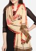 Thread Embroidered Beige Dupatta In Cotton