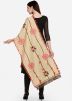 Thread Embroidered Beige Dupatta In Cotton