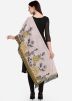 Grey Floral Embroidered Dupatta In Cotton