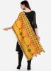 Yellow Cotton Dupatta With Thread Embroidery