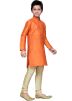 Readymade Orange Art Silk Kids Kurta Pajama