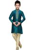 Readymade Deep Teal Art Silk Kids Kurta Pajama