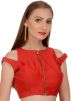 Red Dupion Silk Cold Shoulder Blouse