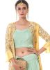 Readymade Green Top Dhoti Pant Set With Jacket