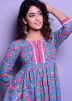 Blue Readymade Floral Printed Cotton Kurta Set