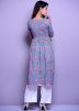 Blue Readymade Floral Printed Cotton Kurta Set