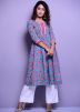 Blue Readymade Floral Printed Cotton Kurta Set