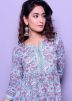 Pastel Blue Readymade Printed Cotton Kurta Set