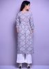 Pastel Blue Readymade Printed Cotton Kurta Set