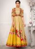 Indian Gowns: Buy Yellow Digital Printed Art Silk Indo Western Gown Online