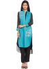 Readymade Blue and Black High Low Cotton Kurta