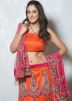 Orange Net Lehenga Choli With Dupatta