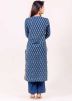 Blue Straight Cut Block Printed Kurta Pant Set