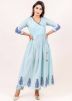 Light Blue Readymade Block Print Kurta Pant Set