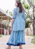 Blue Readymade Block Print Sharara Kurti Set