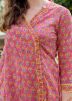 Pink Angrakha Style Block Printed Kurta Set