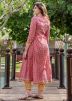 Pink Angrakha Style Block Printed Kurta Set