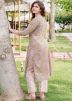 Grey Block Print Straight Cut Kurta Pant Set