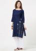 Navy Blue Embroidered Long Kurta Palazzo Set