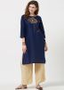 Navy Blue Straight Cut Kurta Palazzo Set