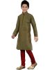 Readymade Dark Olive Green Art Silk Kids Kurta Pajama