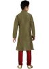 Readymade Dark Olive Green Art Silk Kids Kurta Pajama