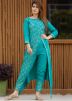 Blue Readymade Printed Asymmetric Kurta Pant Set