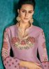 Purple Readymade Bell Sleeved Embroidered Gown