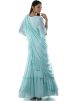 Turquoise Embroidered Peplum Gown With Frilled Dupatta