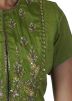 Readymade Green Asymmetric Embroidered Gown 