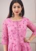 Readymade Pink Chanderi Dress With Floral Print