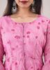 Readymade Pink Chanderi Dress With Floral Print