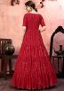 Red Georgette Tiered Style Sequins Embellished Gown