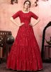 Red Georgette Tiered Style Sequins Embellished Gown