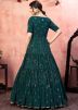 Green Georgette Tiered Style Sequins Embellished Gown