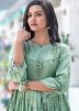 Green Readymade Floral Printed Cotton Flared Dress