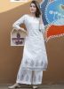 Readymade White Gota Patti Work Kurta Palazzo Set