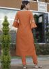 Orange Bell Sleeved Block Print Kurta Pant Set