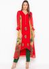 Red Asymmetric Tie-Dye Printed Kurta With Pant