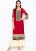 Red Embroidered Straight Cut Kurta Palazzo Set