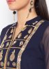 Navy Blue Embroidered Long Kurta With Palazzo