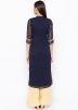 Navy Blue Embroidered Long Kurta With Palazzo