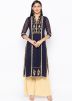 Navy Blue Embroidered Long Kurta With Palazzo