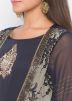 Navy Blue Embroidered Jacket Style Kurta Palazzo Set