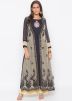 Navy Blue Embroidered Jacket Style Kurta Palazzo Set