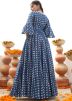 Digital Printed Cotton Readymade Gown In Blue