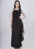 Readymade Black Ruffled Gown In Stain