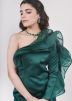 Readymade Green Ruffled Slit Satin Gown