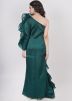 Readymade Green Ruffled Slit Satin Gown